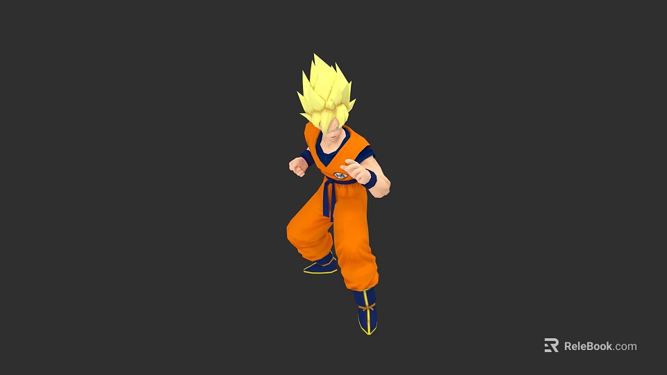 Game and Movie Character With Blonde Spiky Hair Orange Outfit Blue Shoes Fighting Stance 3d model 
