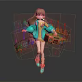 Vibrant Game Character With Long Brown Hair Green Jacket Red Radio And Colorful Music Notes