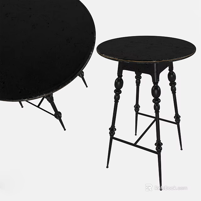 Black Round Table With Carved Legs And Vintage Decorative Design 3d model 