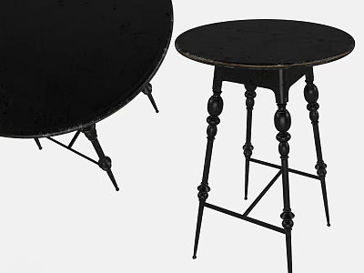 Black Round Table With Carved Legs And Vintage Decorative Design 3d model