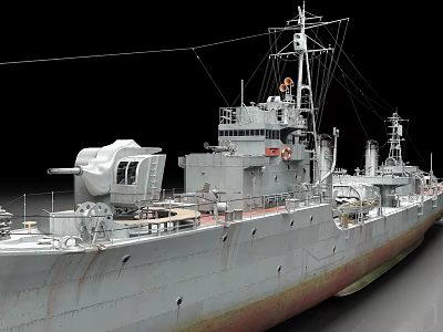Detailed Warship Scale Model With Gray Hull Superstructure Antenna And Gun Turret 3d model