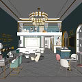 Modern Beauty Hair Salon Interior With Teal Walls Chandelier And White Marble Floor