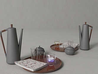 Modern tea set cup kettle 3d model