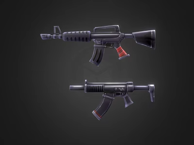Two Modern Tactical Firearms With Black Body Red Grip And Design Features 3d model
