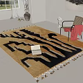 Square Rug with Yellow Black Geometric Pattern and Tassel Edges in Modern Living Room