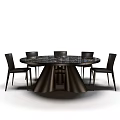 Round Marble Top Dining Table With Modern Black Chairs And Unique Base Design 3d model