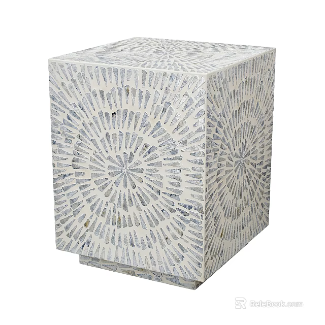 Decorative Mosaic Desk With Sunburst Pattern In White And Light Gray 3d model 