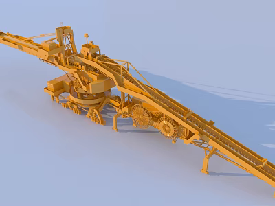 Heavy Duty Yellow Industrial Equipment with Extended Conveyor and Tracked Base Structure 3d model