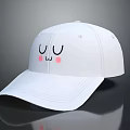 White Baseball Cap with Cartoon Smiley Face Closed Eyes and Pink Blush