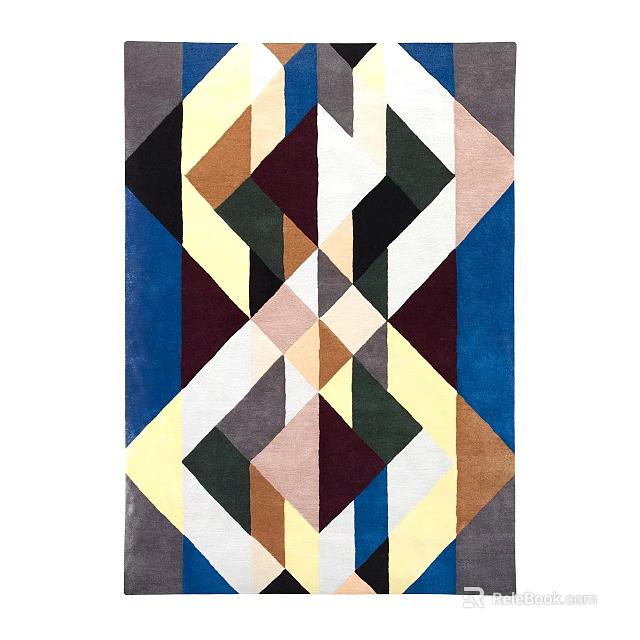 Modern Abstract Square Rug With Geometric Patterns And Multicolored Design Elements 3d model