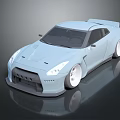 Light Blue Sports Car With Sleek Design Large Rear Spoiler And White Wheels