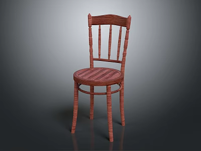 Wooden Leisure Chair with Vertical Slats Backrest and Round Striped Seat Simple Design 3d model