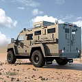 Gray Armored Military Car With Police Lights For Off Road Use