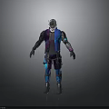 Futuristic 3D Character With Blue Purple Techwear Armor And Digital Outfit