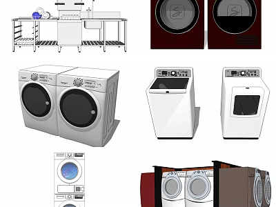 Washing Machines Double And Single Drum Designs Modern Stylish Appearance With White And Dark Doors 3d model