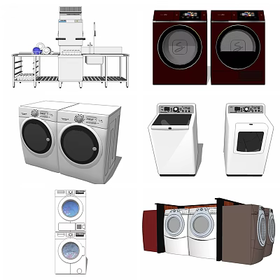 Washing Machines Double And Single Drum Designs Modern Stylish Appearance With White And Dark Doors 3d model