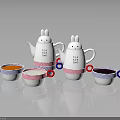 Cute Rabbit Shaped Ceramic Tea Set With White Pink Teapot And Cups For Daily Use
