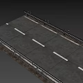 3D Road Model With Guardrails And White Lane Markings On Gray Background