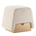 Beige Fabric Upholstered Storage Stool With Wooden Base And Lift Top