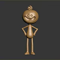 Golden Game And Movie Character With Apple Shaped Head Smiling Face Hands On Hips Standing