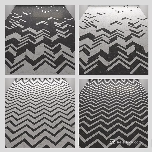 Black and White Zigzag Pattern Design Components for Modern Floor and Wall 3d model 