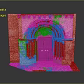 Historic Stone Gate With Arched Top Carved Decorations Wooden Door And Surrounding Stone Pillars