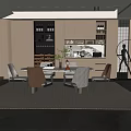 Modern Open Concept Restaurant Interior Featuring Dining Table And Comfortable Chairs 3d model