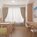 Two Comfortable Hospital Beds In Double Room With Wooden Headboards Nightstands And Seascape Paintings