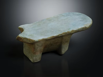 Ancient Stone Pillow Artifact With Grayish Green Surface And Two Supporting Legs 3d model