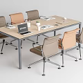 Modern Conference Table Setup With Multiple Chairs Laptop Documents Cup and Plant 3d model