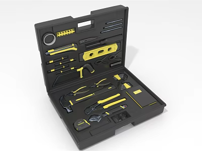 Black Portable Hardware Tool Kit With Yellow And Black Wrenches Hammers Pliers 3d model