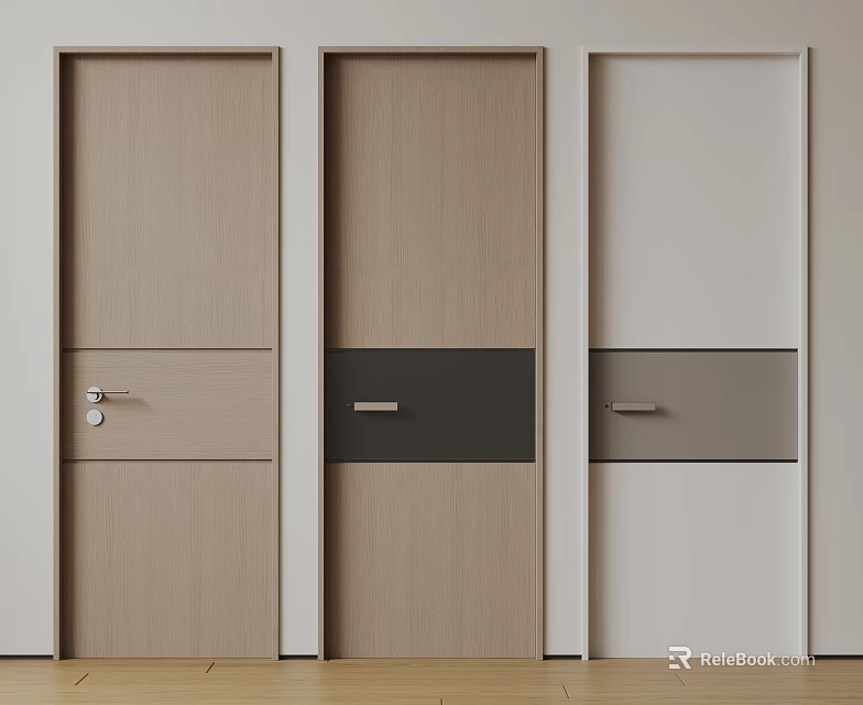 Modern Interior Swing Doors With Different Panel Colors And Handle Designs 3d model