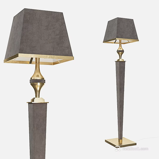 Elegant Modern Floor Lamps With Dark Columns And Gray Square Fabric Shades 3d model 