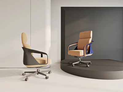 Modern Office Chair with Beige Cushion Black Backrest and Wheels on Display Platform 3d model