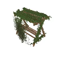 Outdoor Wooden Swing Chair With Green Vines And Natural Frame Structure