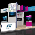 Colorful ST Electronics Exhibition Booth With Future World Sign And Smart Screens