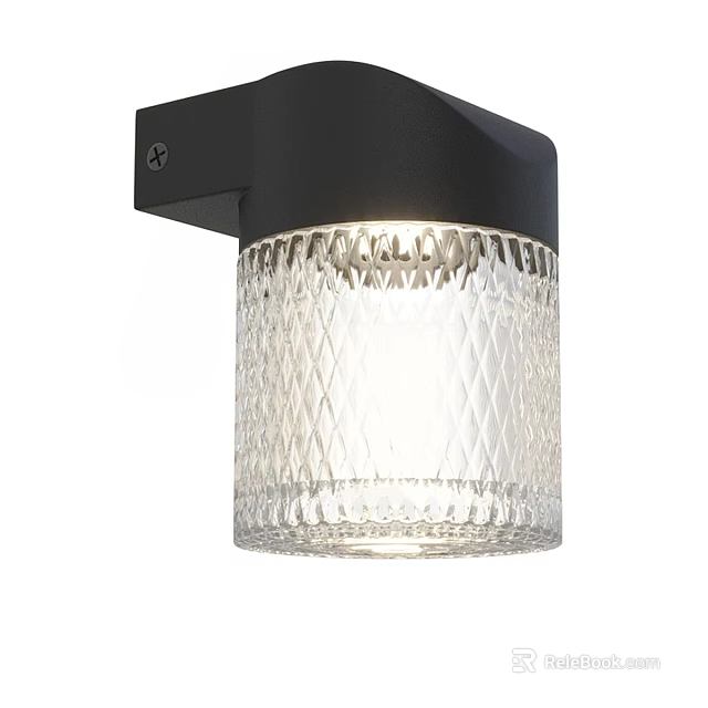 Elegant Wall Lamp with Black Square Base Transparent Diamond Pattern Glass Shade for Home Lighting 3d model