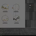 Modern Elegant Decorative Ornament Set With Circular Frames Golden Ginkgo Leaves Bamboo And Birds