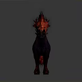 Mythical Black Horse with Fiery Red Mane Tail and Feather Like Details in Fantasy Design