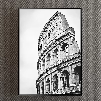 Black and White Roman Colosseum Landscape Painting with Arches and Ancient Architecture 3d model