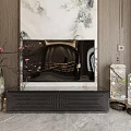 Modern Elegant Decorative Ornament Set With Silver Vase Plum Blossom Branches And Birdcage Decor