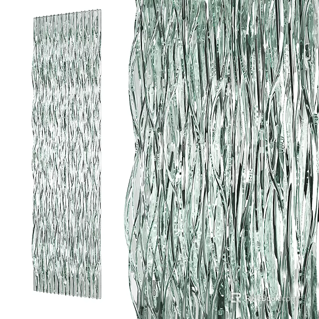 Modern Decorative Green Glass Divider With Wavy Texture For Interior Design 3d model 