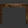 Rustic Vintage Wooden Desk With Brown Top Carved Legs And Drawer
