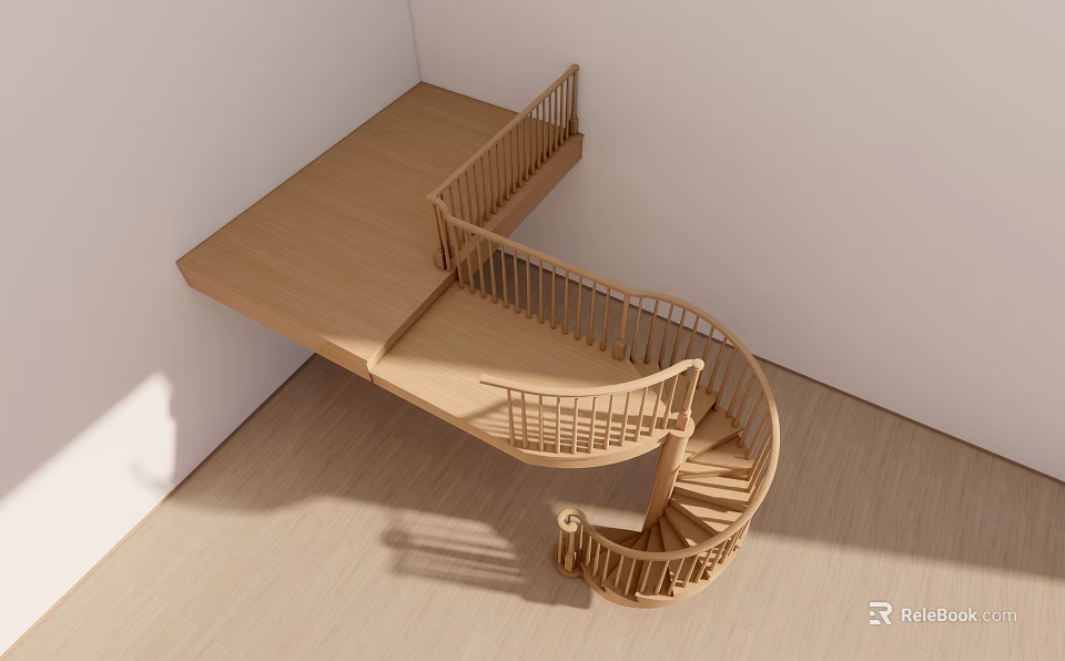 Minimalist Indoor Spiral Staircase Design With Wooden Handrail And Light Floor 3d model 