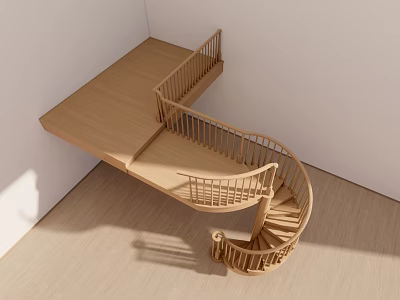 Minimalist Indoor Spiral Staircase Design With Wooden Handrail And Light Floor 3d model