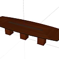 Modern Wooden Conference Table With Brown Oval Top Central Groove And Sturdy Legs