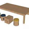 Wooden Kids Table With Colorful Stools And Playful Storage Hole Design