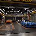 Suremod Car Modification Shop Interior With Luxury Sports Cars And Ceiling Lighting