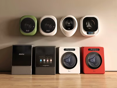 Different Colored Washing Machines With Wall Mounted And Floor Standing Designs 3d model