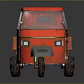 Red Three Wheeled Cargo Motorcycle With Open Truck Bed And Cab